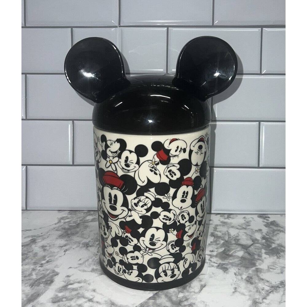 New Disney Mickey & Minnie All Over Cookie Jar Canister, Mickey Ears